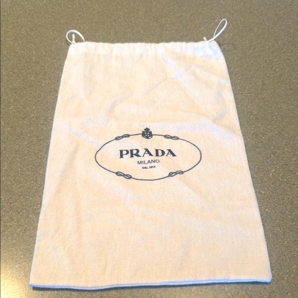 Prada White Drawstring Dust Bag with Black Logo
